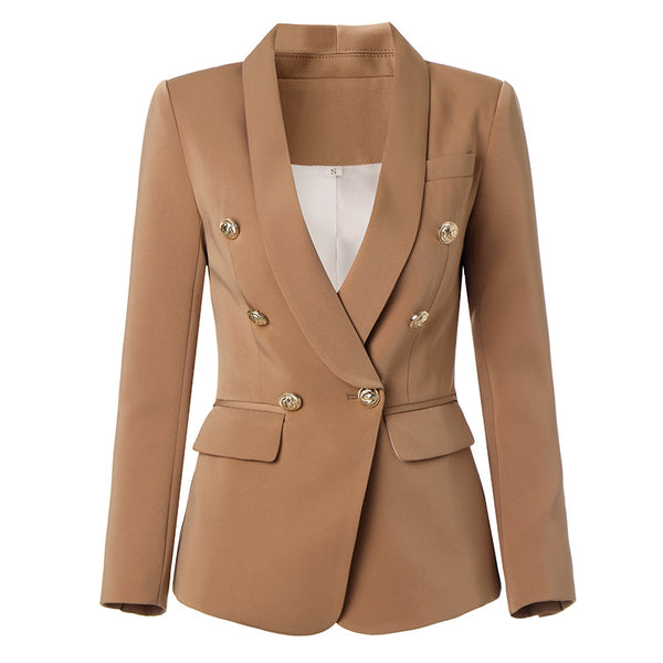 Gold button light brown blazer