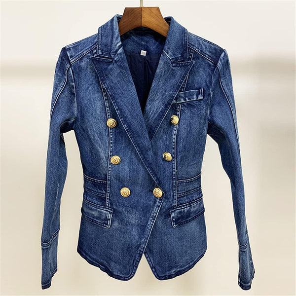 Gold button denim blazer